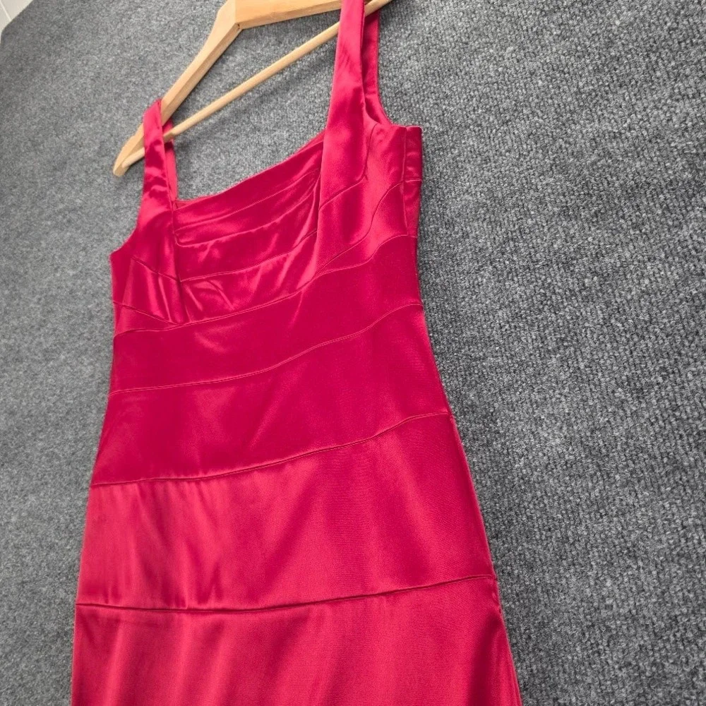 33-Dressbarn‎ Collection  Sz 8 Red Sheath Dress Square Neck Sleeveless Ruched